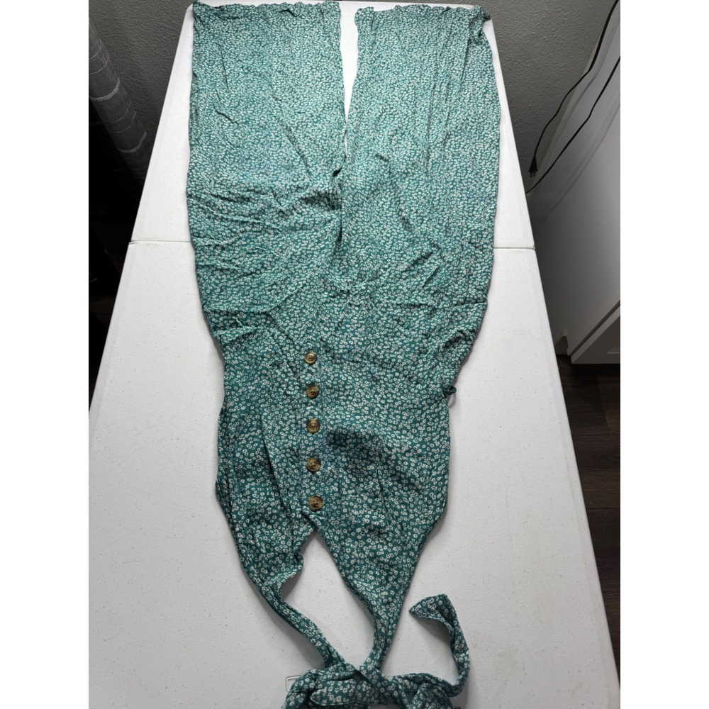 American Eagle Green Floral Halter Jumpsuit Ditsy Print Wide Leg Smocked